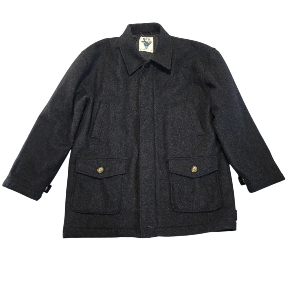 Geo Collection Mens Charcoal Wool‎ Blend Coat L Heavy Winter Professional Classy